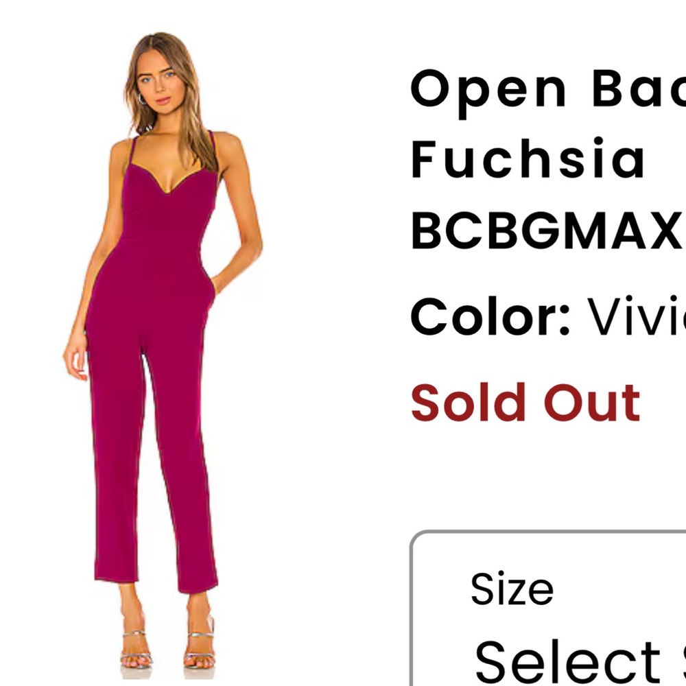NWT BCBGMAXAZRIA Fuchsia Jumpsuit with cutout back size L